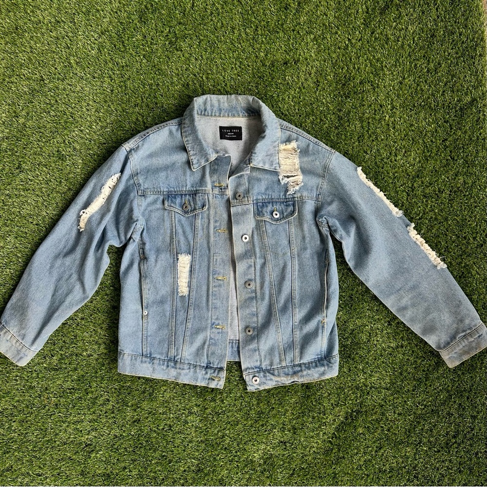 Distressed Denim Full Length Jacket